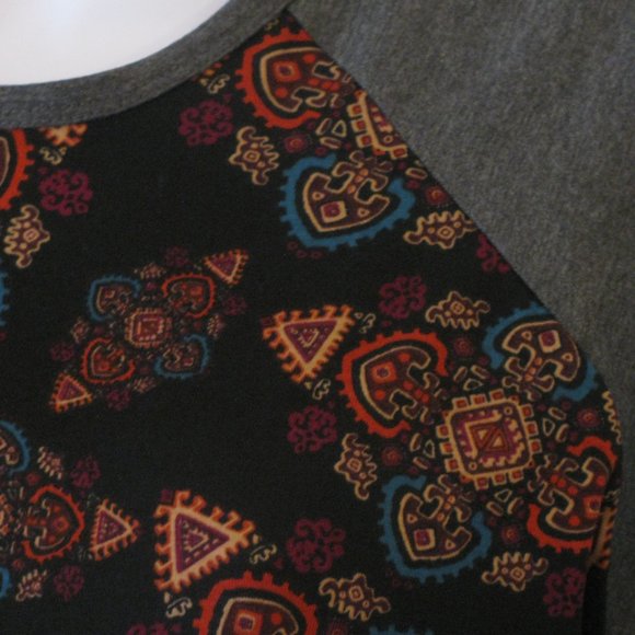 * 2/$15 LuLaRoe Randy Top XS NWT Black Yellow Orange Classic Print New - Picture 3 of 4